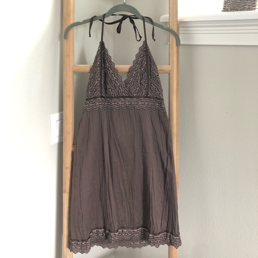 Brown GUESS mini dress with eyelet detailing